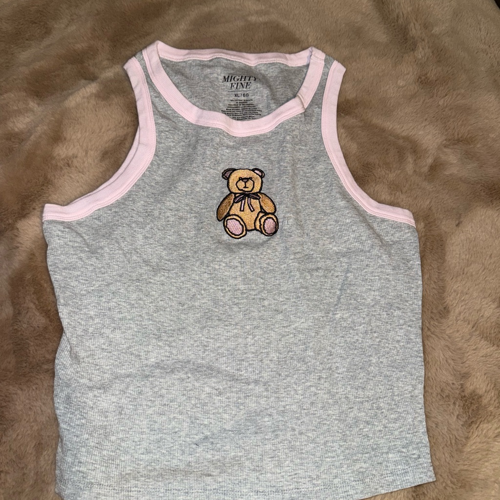 Mighty Fine Gray Tank Top With Teddy Bear Patch